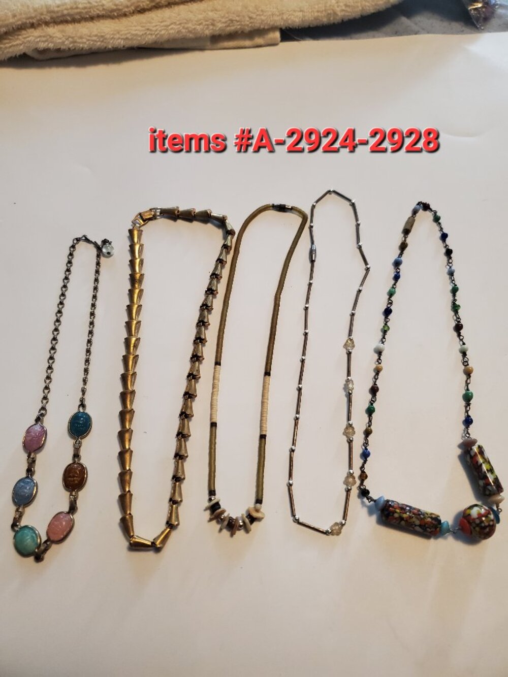 5 Necklaces, items # A-2924-2928, wt. 53 grams.